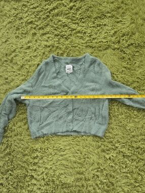 aerie Fuzzy Cropped V-Neck Cardigan in Sage
